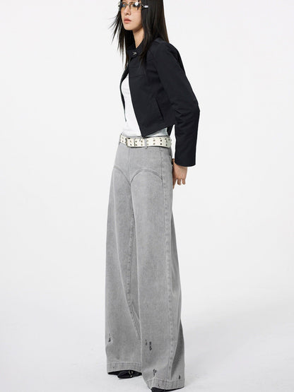 DKZ OFFICIAL Light Gray Vintage Distressed High Waist Women&
