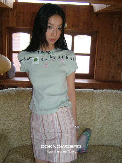 DKZ OFFICIAL Light Mint Letter Print Slim Fit Women&