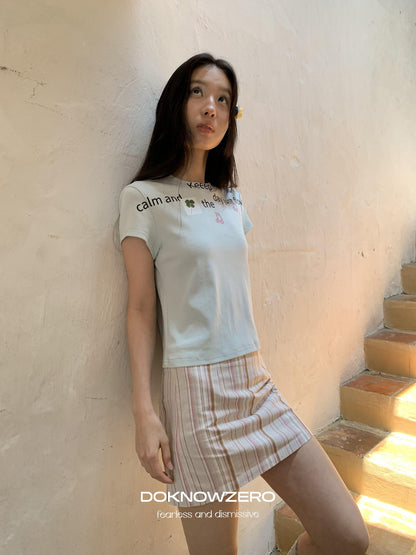 DKZ OFFICIAL Light Mint Letter Print Slim Fit Women&