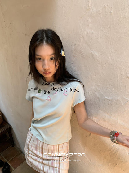 DKZ OFFICIAL Light Mint Letter Print Slim Fit Women&