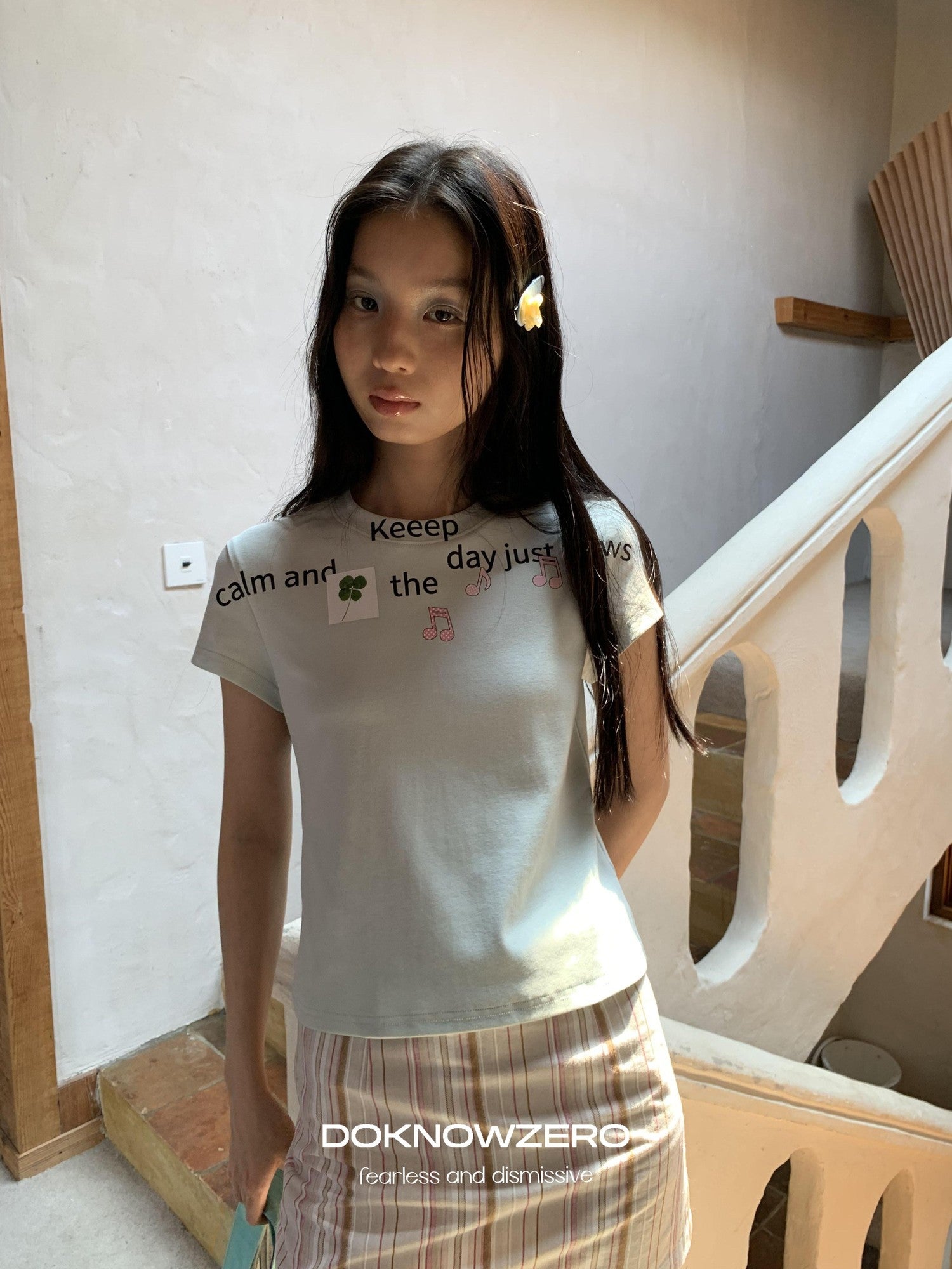 DKZ OFFICIAL Light Mint Letter Print Slim Fit Women&