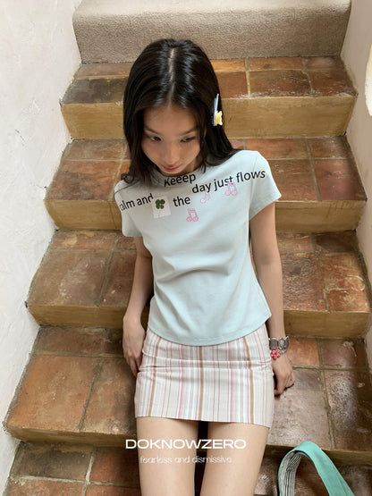 DKZ OFFICIAL Light Mint Letter Print Slim Fit Women&