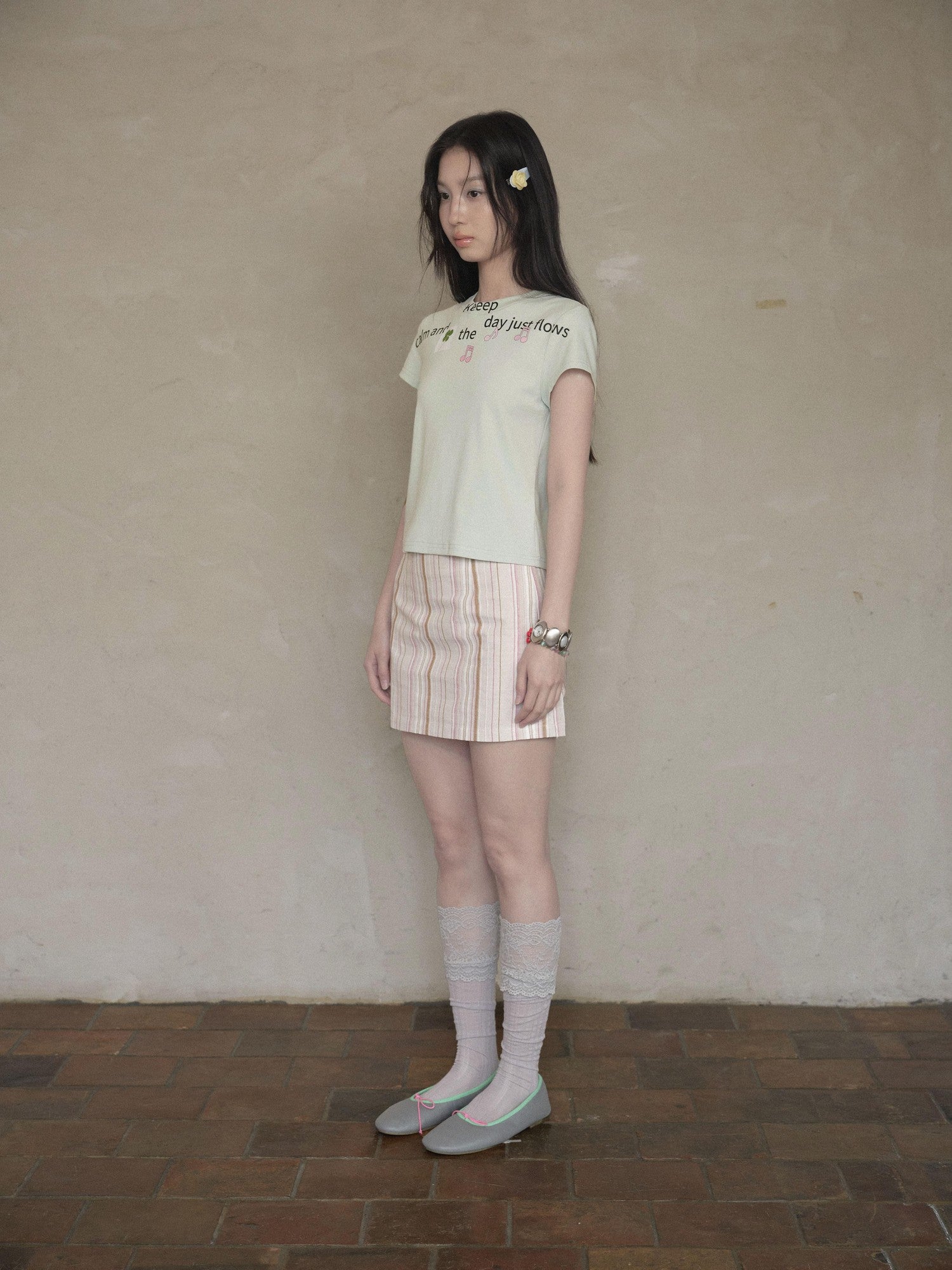 DKZ OFFICIAL Light Mint Letter Print Slim Fit Women&