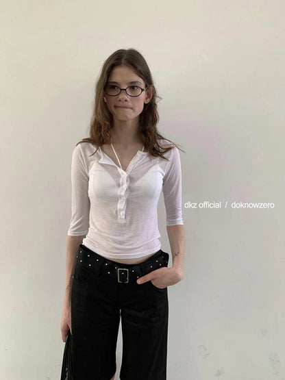 Lightweight Lyocell Short Sleeve Henley Top
