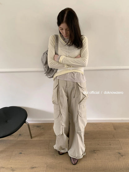 DKZ OFFICIAL Lightweight Summer Oversized Sheer Linen Blend Long Sleeve V-neck T-shirt