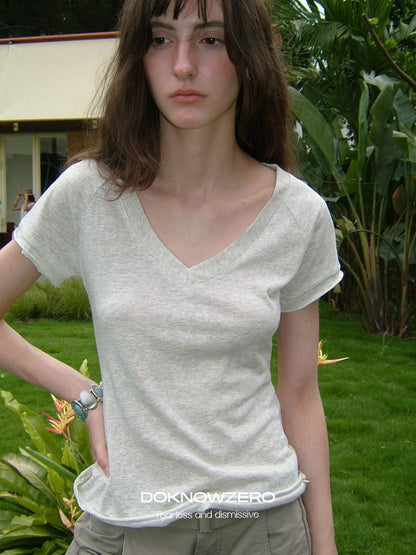 DKZ OFFICIAL Linen Feel V-neck Slim Fit Women&