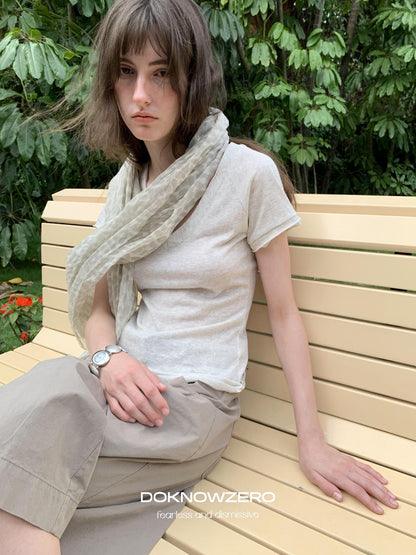 DKZ OFFICIAL Linen Feel V-neck Slim Fit Women&