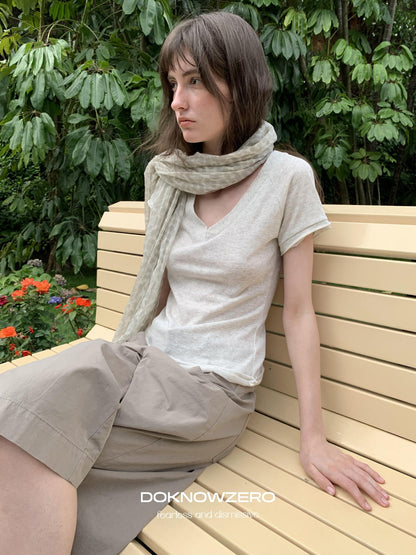 DKZ OFFICIAL Linen Feel V-neck Slim Fit Women&