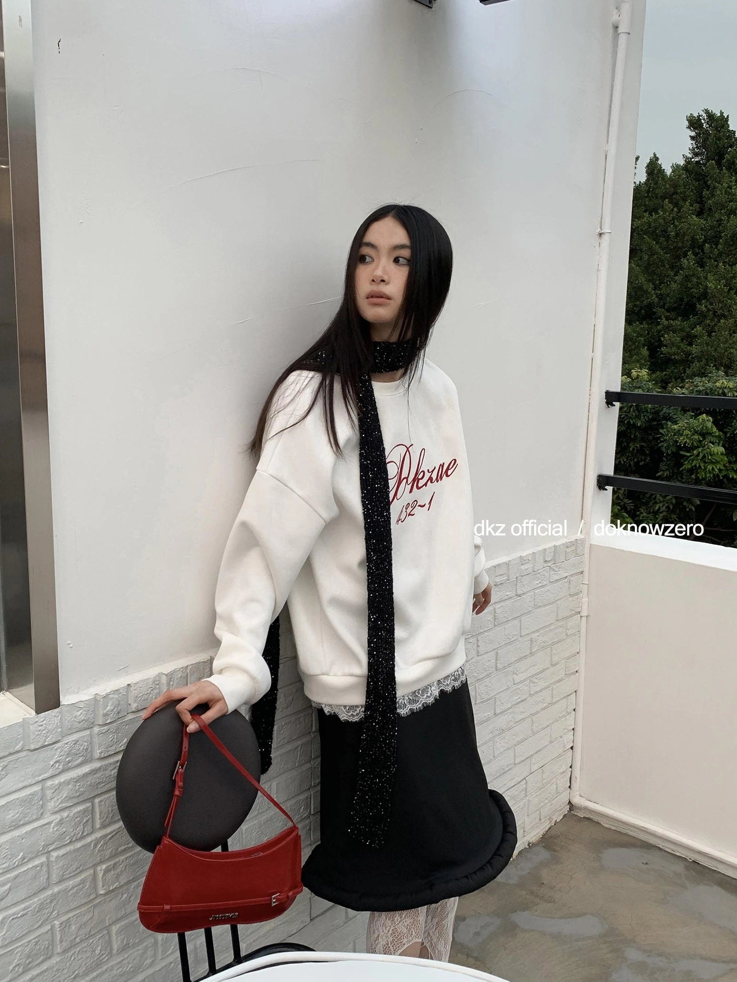 DKZ OFFICIAL Long Black Skirt With Asymmetrical Hem
