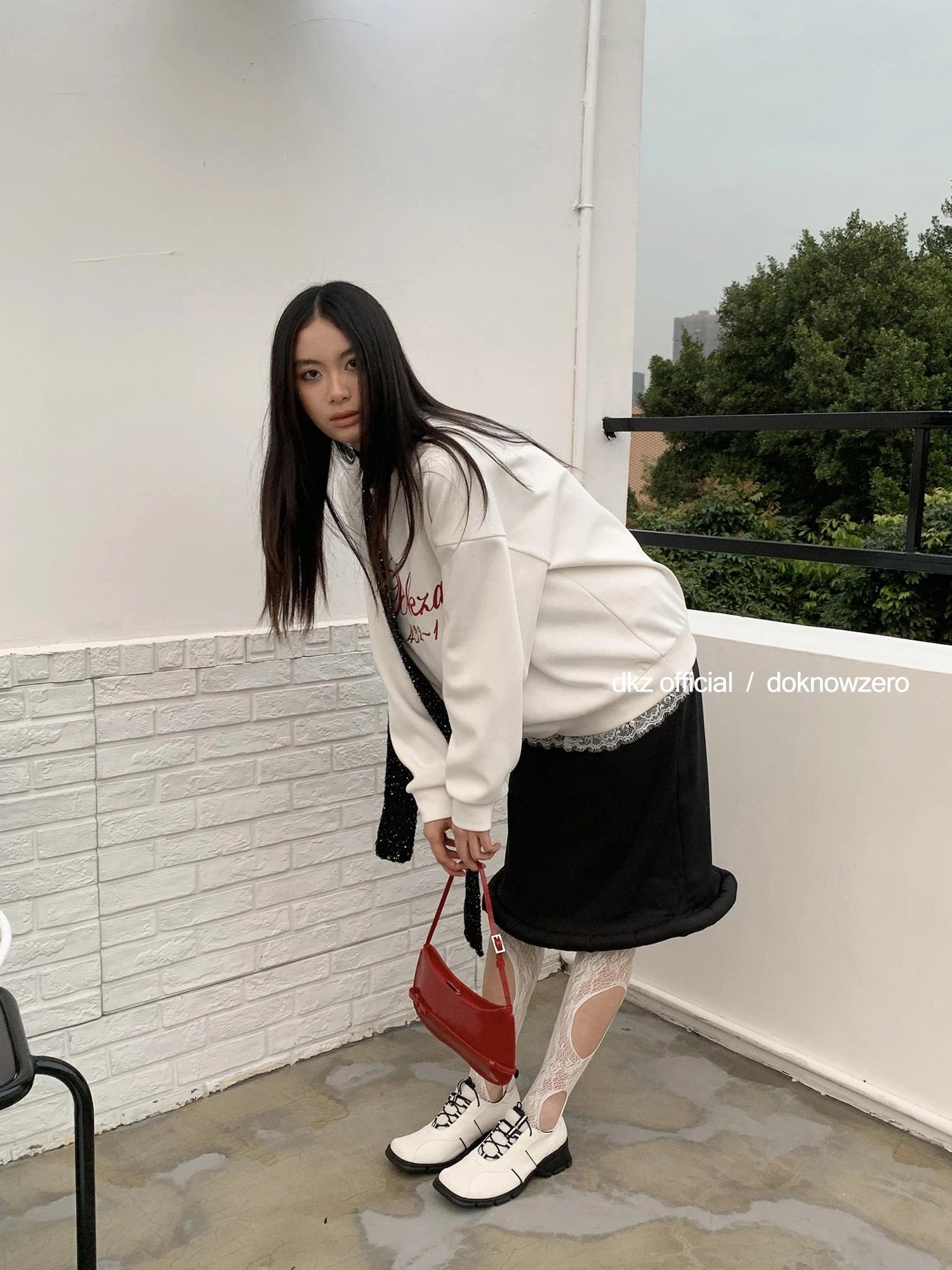 DKZ OFFICIAL Long Black Skirt With Asymmetrical Hem