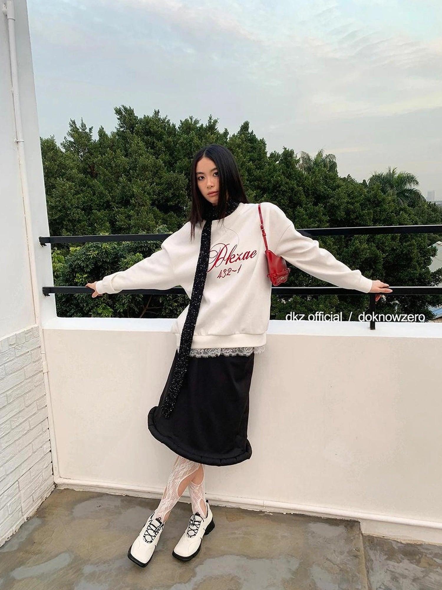 DKZ OFFICIAL Long Black Skirt With Asymmetrical Hem