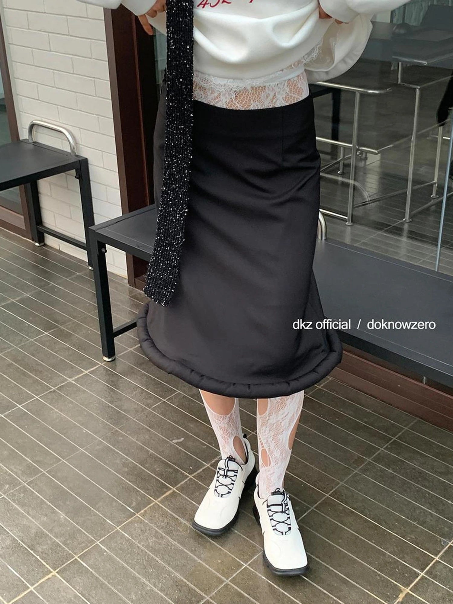 DKZ OFFICIAL Long Black Skirt With Asymmetrical Hem