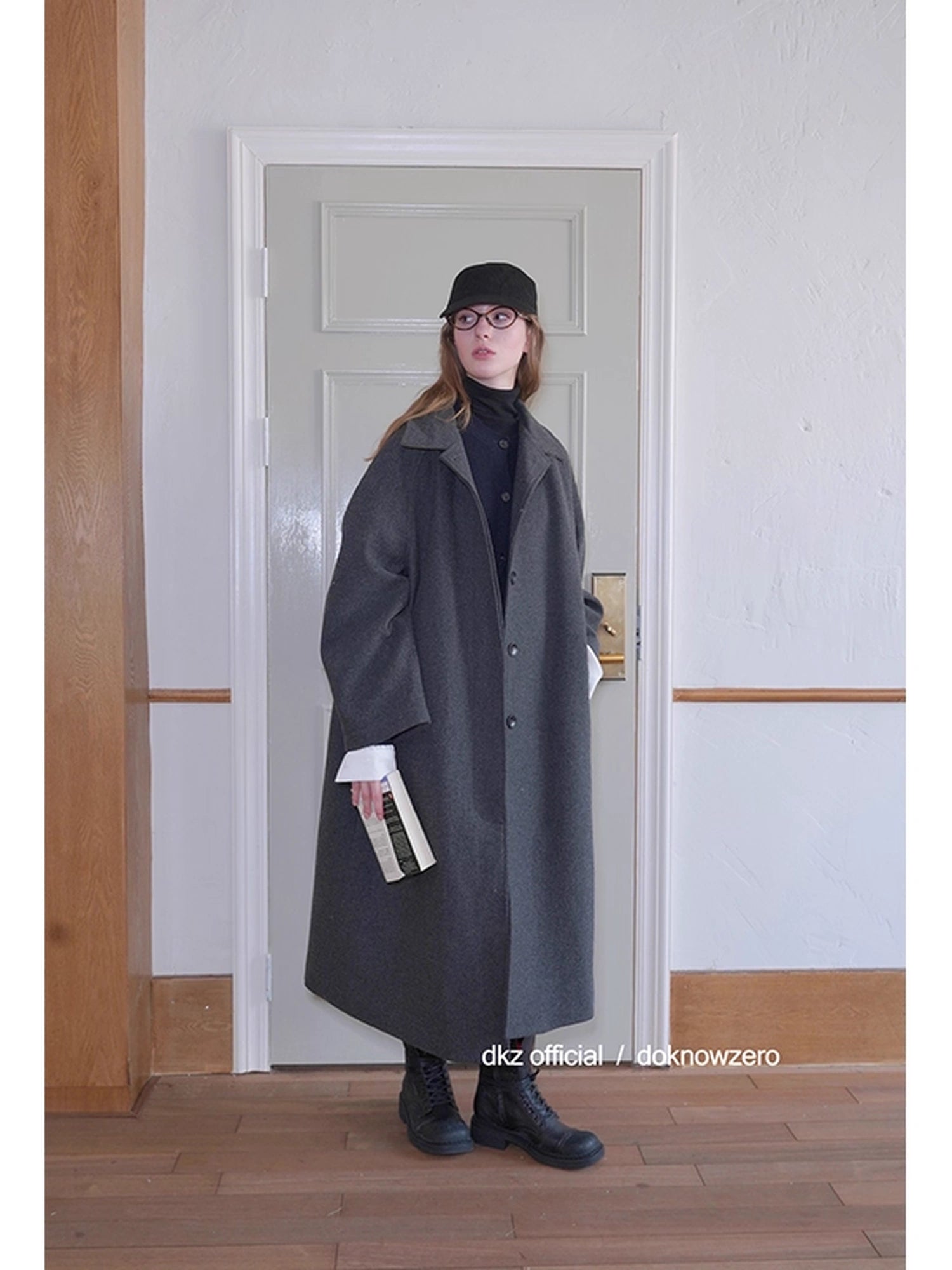 DKZ_OFFICIAL_Long_Grey_Wool_Blend_Coat_For_Women_Relaxed_Vintage_Collar_MISSTT