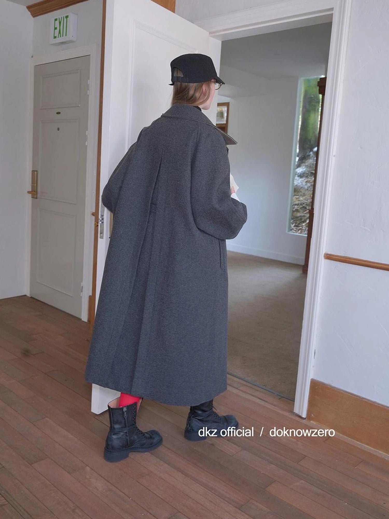 DKZ OFFICIAL Long Grey Wool Blend Coat For Women Relaxed Vintage Collar