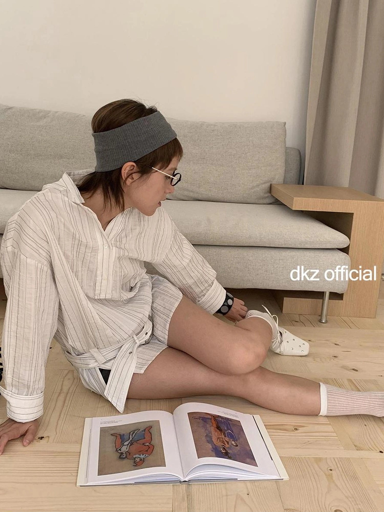 DKZ OFFICIAL Long Sleeve Striped Shirt With Belt Loose Fit Mid Length Spring Top