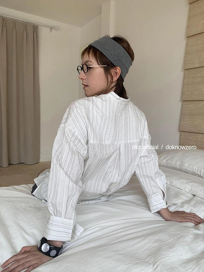 DKZ OFFICIAL Long Sleeve Striped Shirt With Belt Loose Fit Mid Length Spring Top