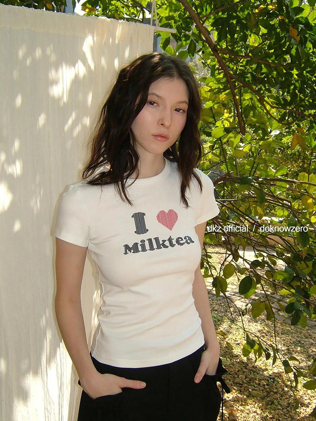 DKZ OFFICIAL Love Milktea Print Fitted Tee