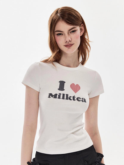 DKZ OFFICIAL Love Milktea Print Fitted Tee