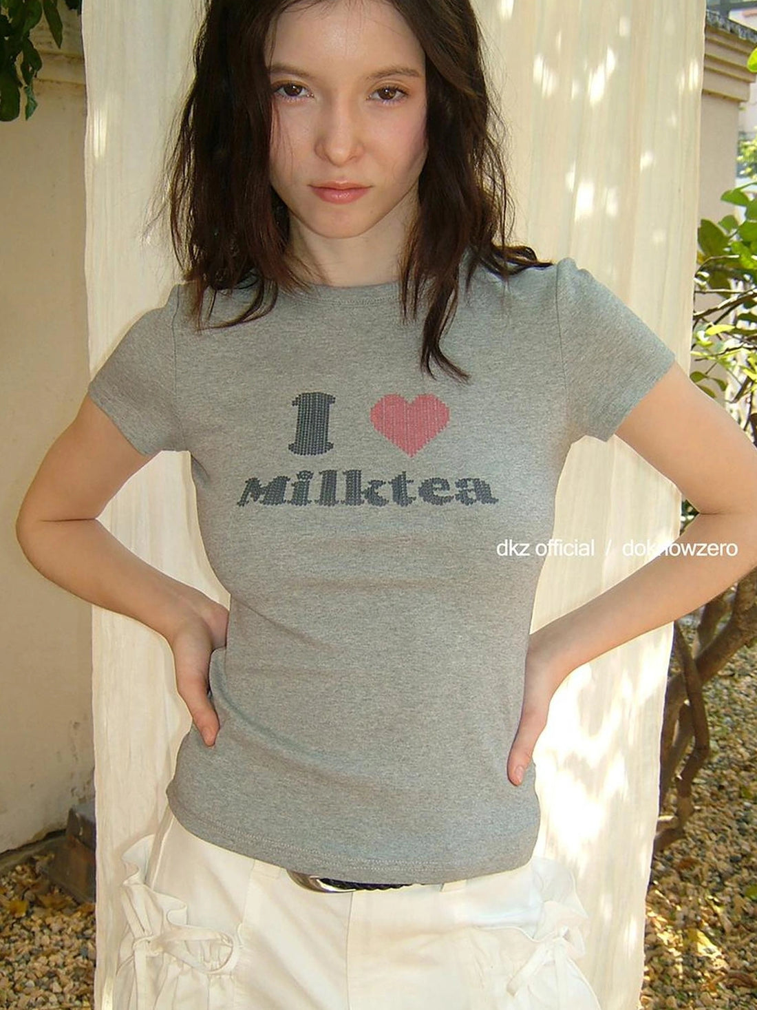 DKZ OFFICIAL Love Milktea Print Fitted Tee