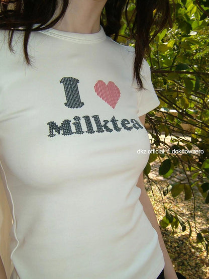DKZ OFFICIAL Love Milktea Print Fitted Tee