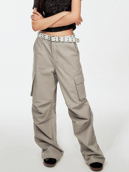 DKZ OFFICIAL Low-Waist Loose Fit Cargo Trousers With Side Pockets