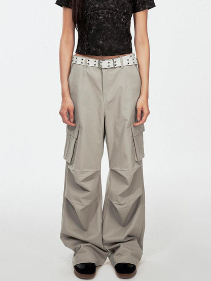 DKZ OFFICIAL Low-Waist Loose Fit Cargo Trousers With Side Pockets