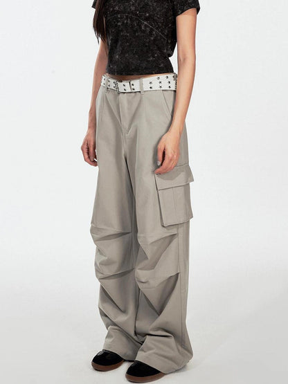DKZ OFFICIAL Low-Waist Loose Fit Cargo Trousers With Side Pockets