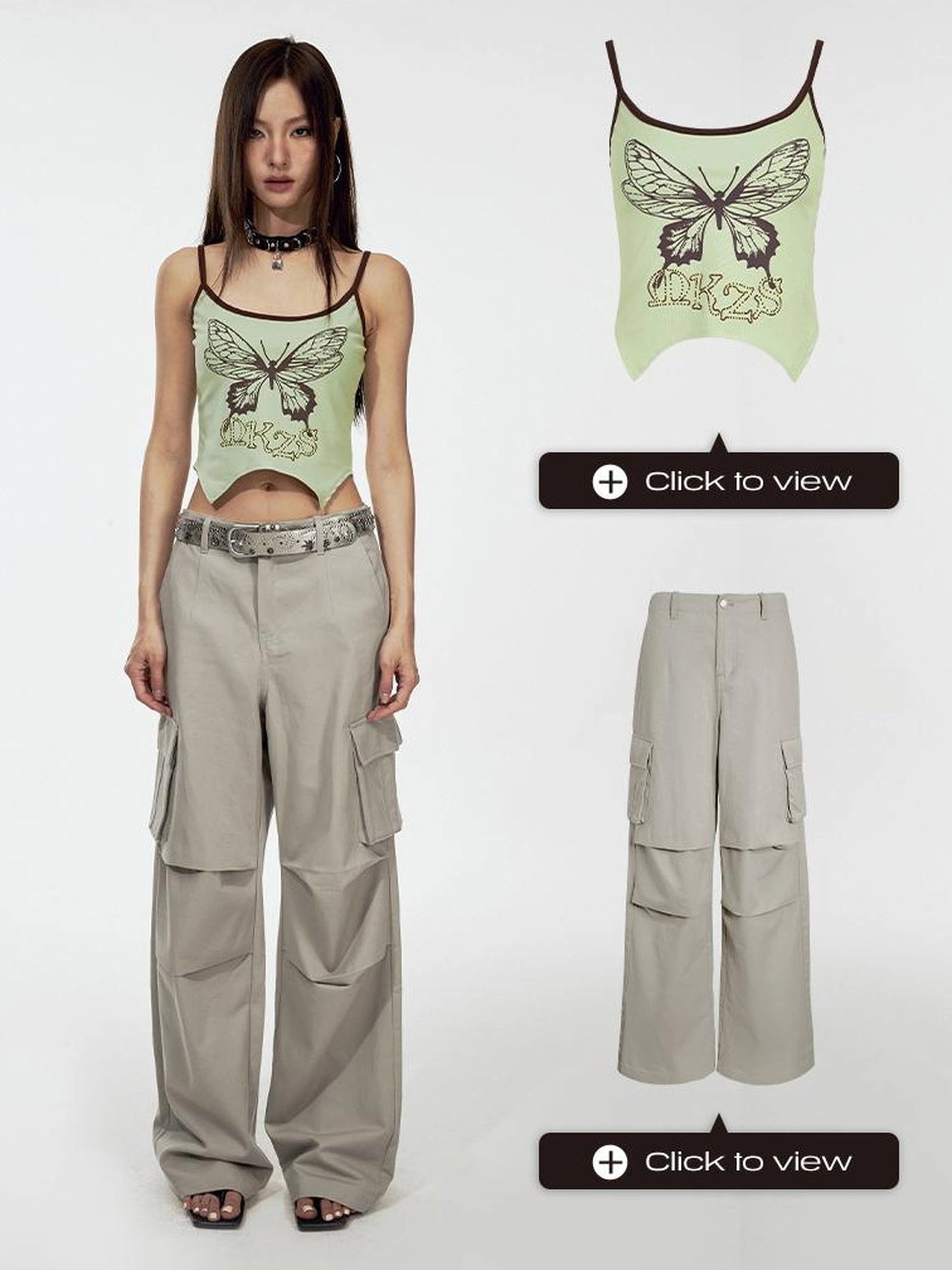 DKZ OFFICIAL Low-Waist Loose Fit Cargo Trousers With Side Pockets