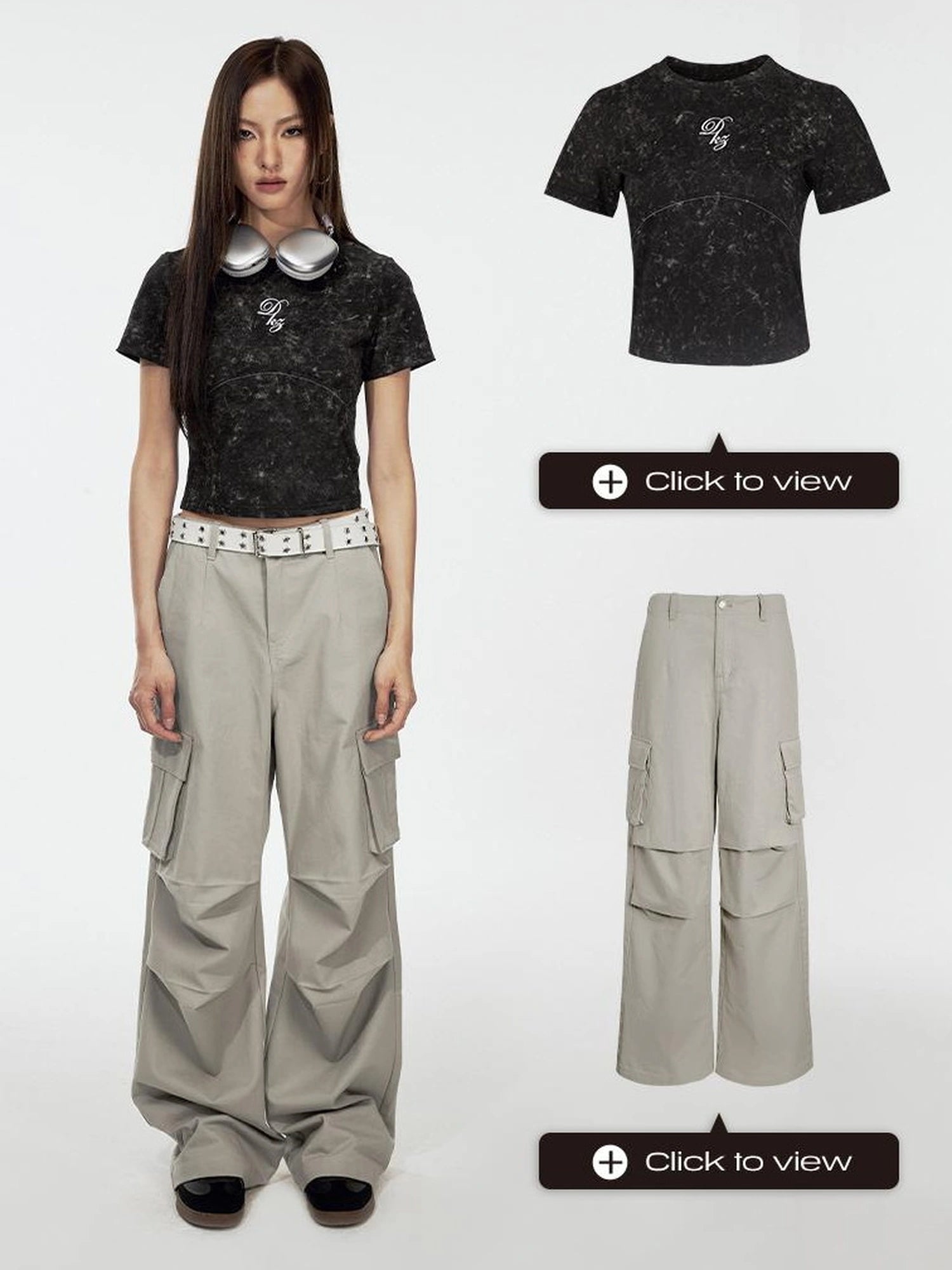 DKZ OFFICIAL Low-Waist Loose Fit Cargo Trousers With Side Pockets