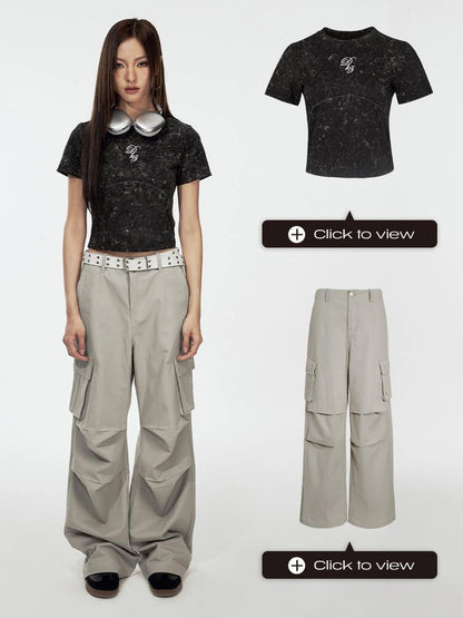 DKZ OFFICIAL Low-Waist Loose Fit Cargo Trousers With Side Pockets