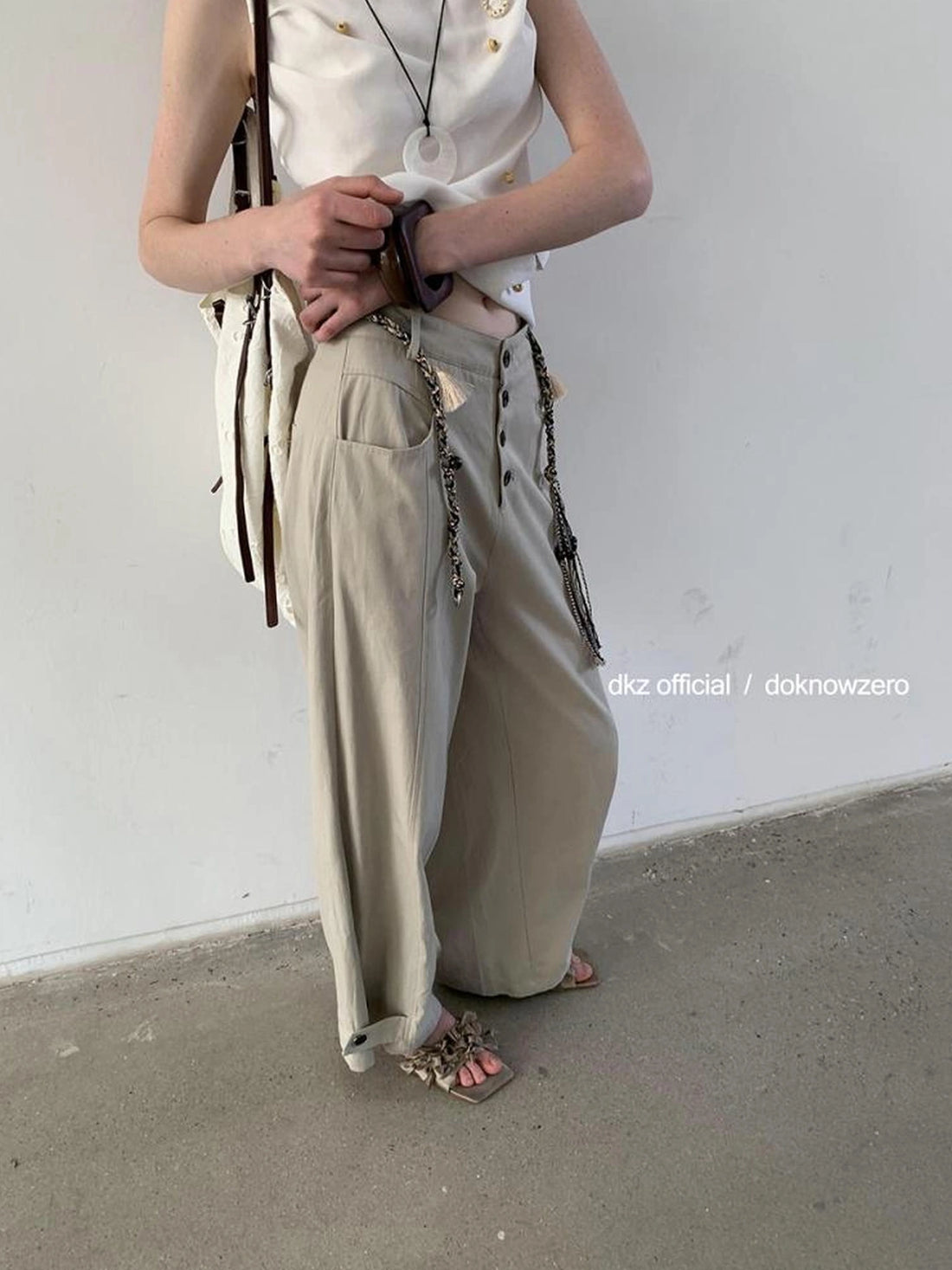 DKZ OFFICIAL Low Waist Drapey Wide Leg Linen Blend Trousers