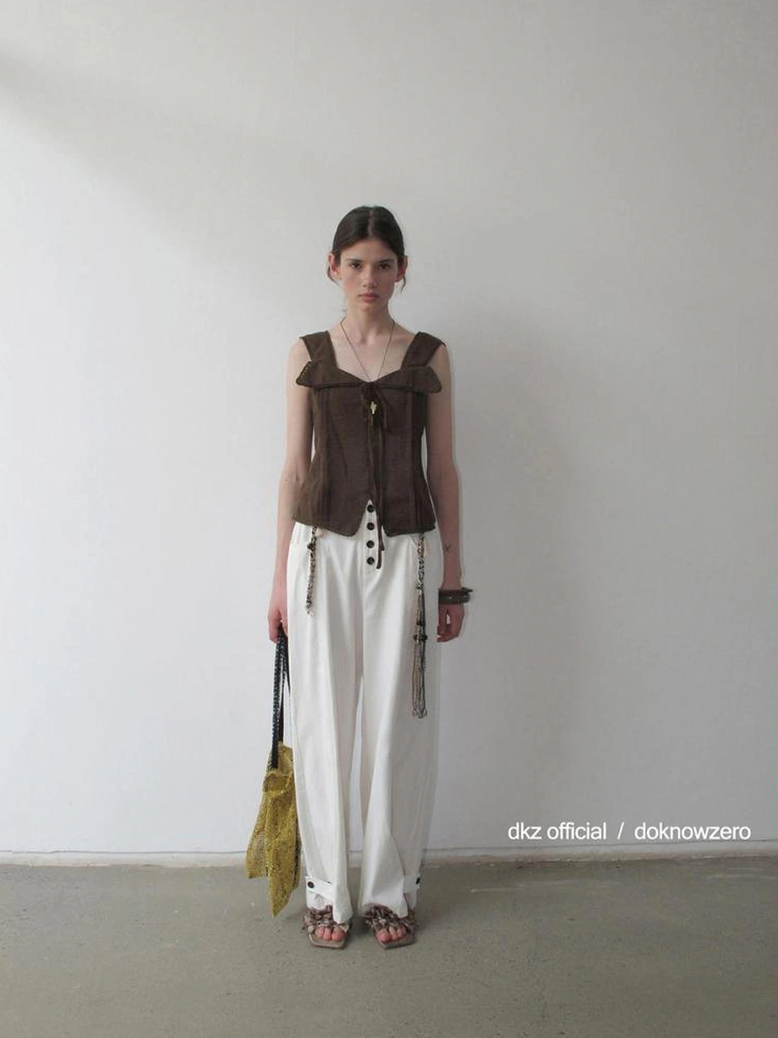 DKZ OFFICIAL Low Waist Drapey Wide Leg Linen Blend Trousers