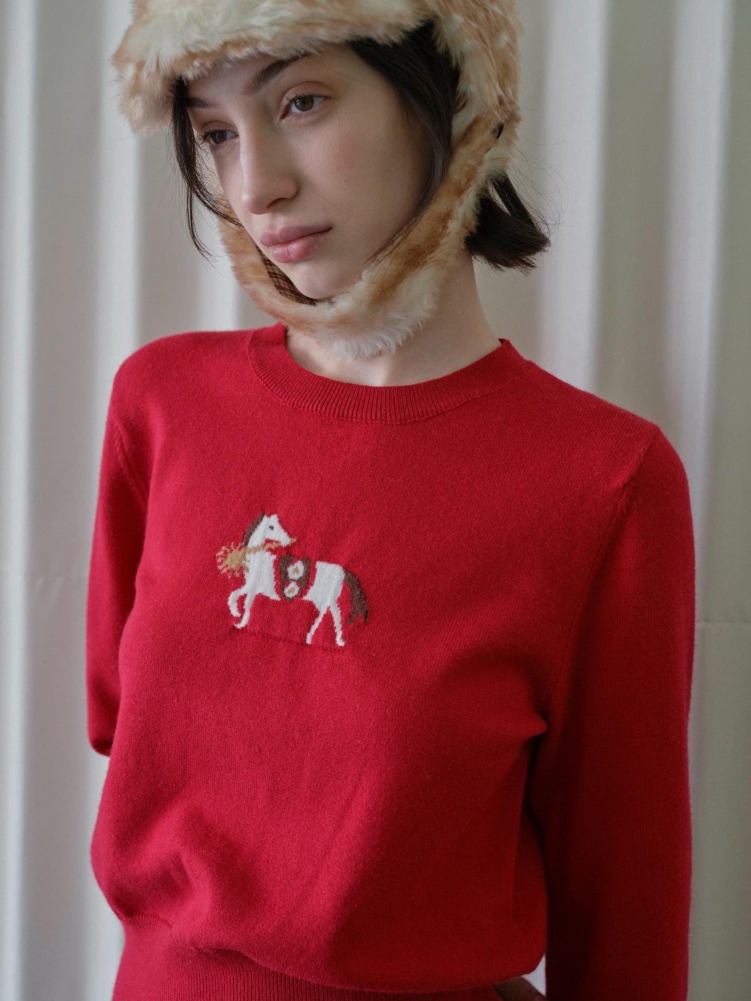 DKZ OFFICIAL Lucky Pony Jacquard Crewneck Long Sleeve Women&