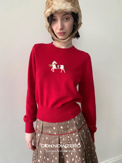 DKZ OFFICIAL Lucky Pony Jacquard Crewneck Long Sleeve Women&