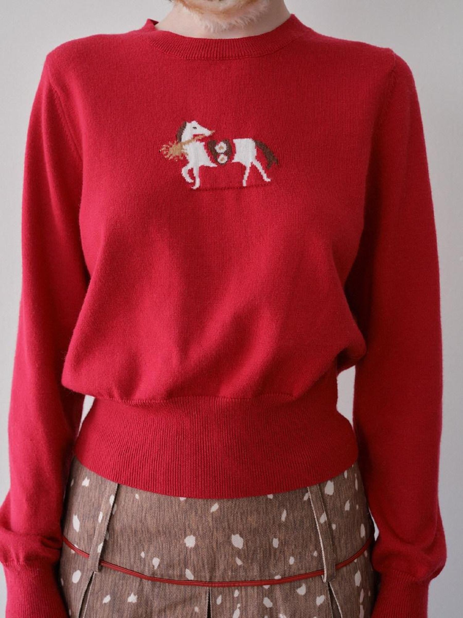 DKZ OFFICIAL Lucky Pony Jacquard Crewneck Long Sleeve Women&