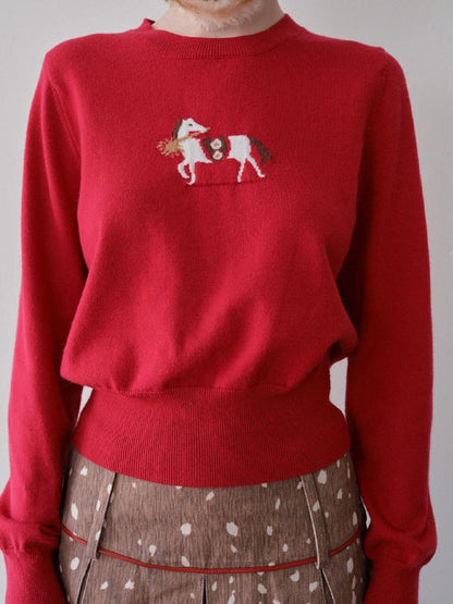 DKZ OFFICIAL Lucky Pony Jacquard Crewneck Long Sleeve Women&