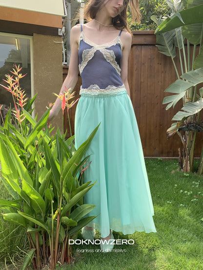 Lustrous Vintage Voluminous Mid Rise Elastic Waist Women&