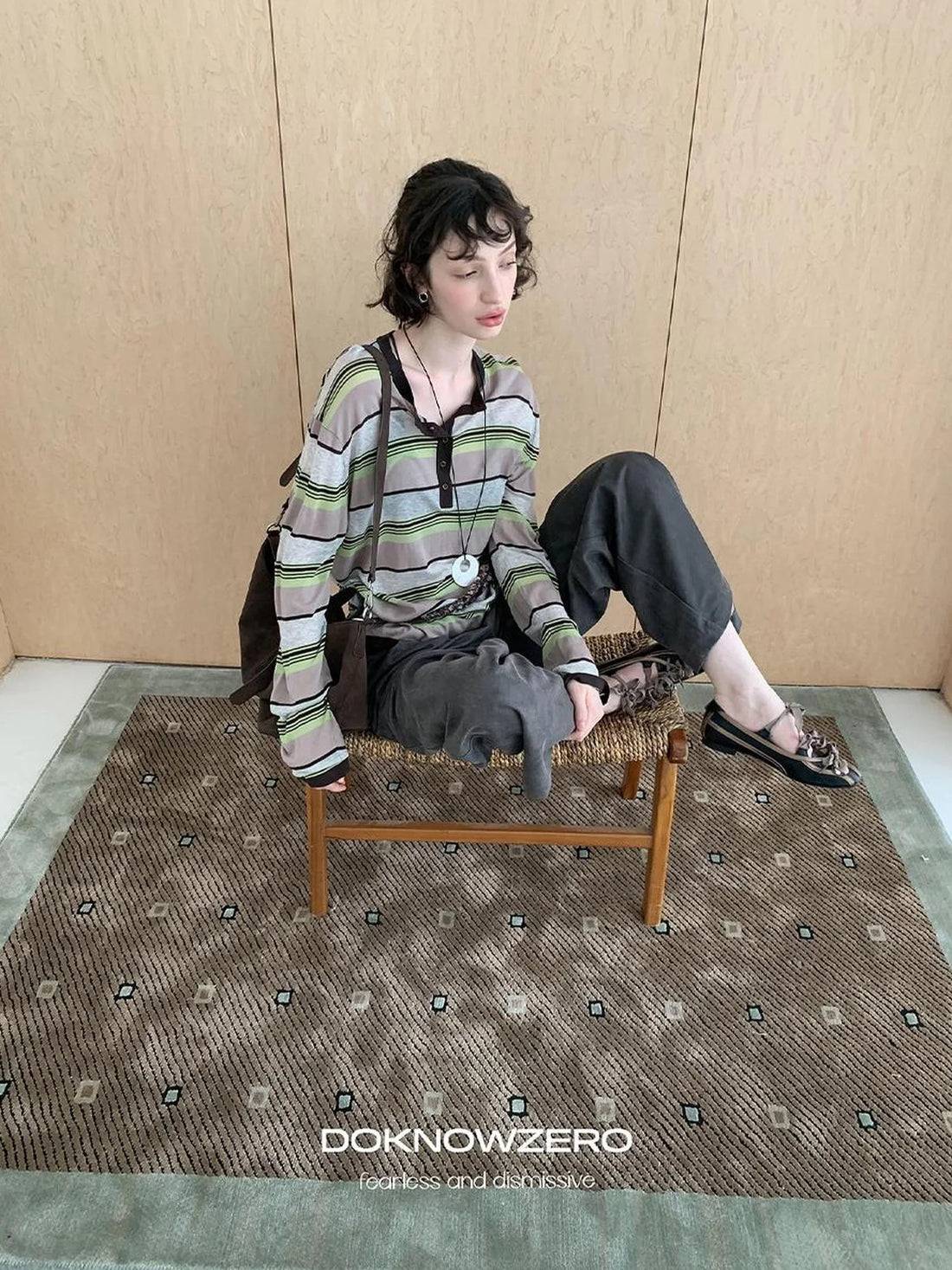 DKZ OFFICIAL Lycocell Blend Striped Henley Long Sleeve Tee