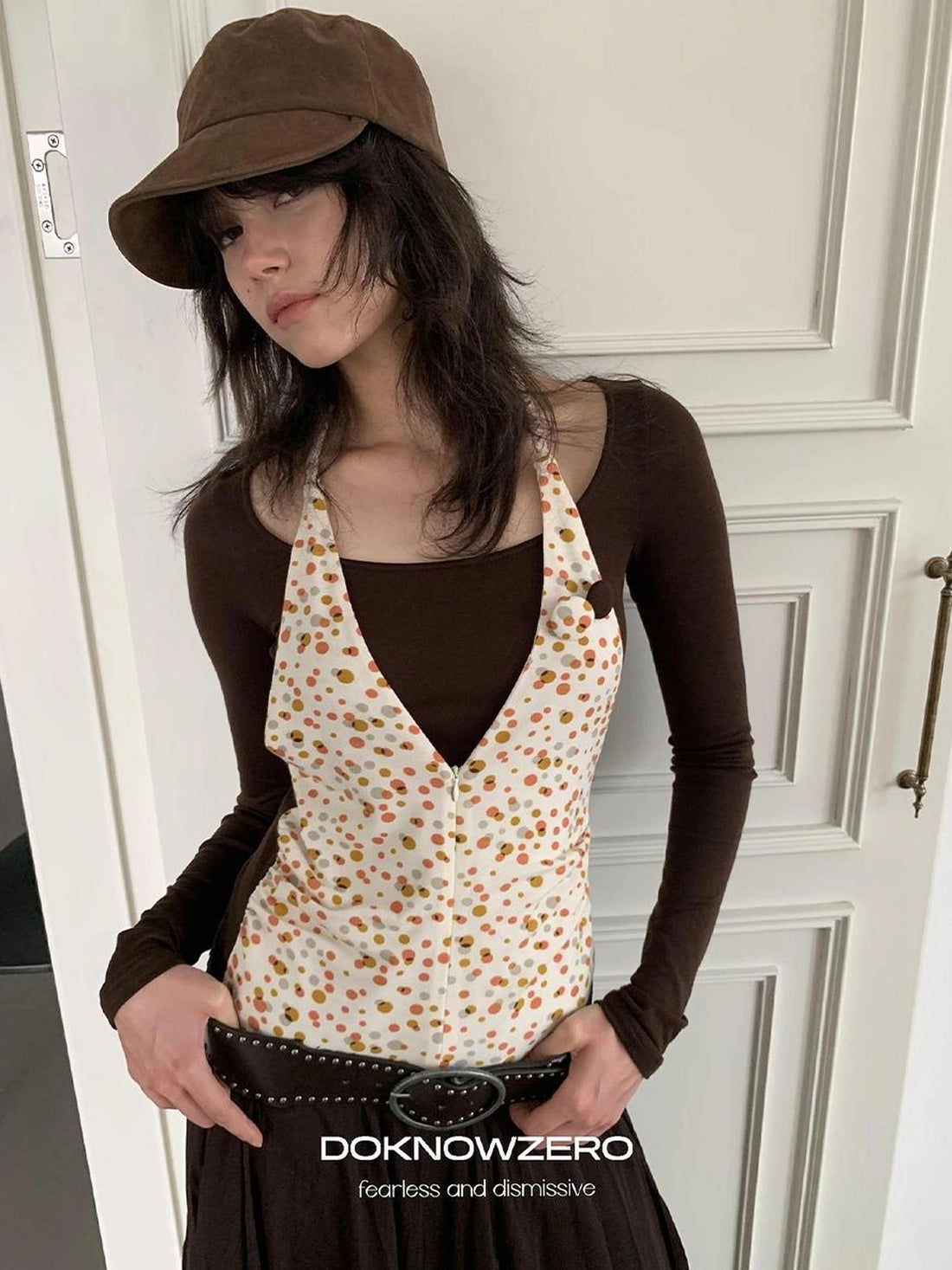 DKZ OFFICIAL Lyocell Wool Blend Polka Dot False Layered Turtleneck Sweater