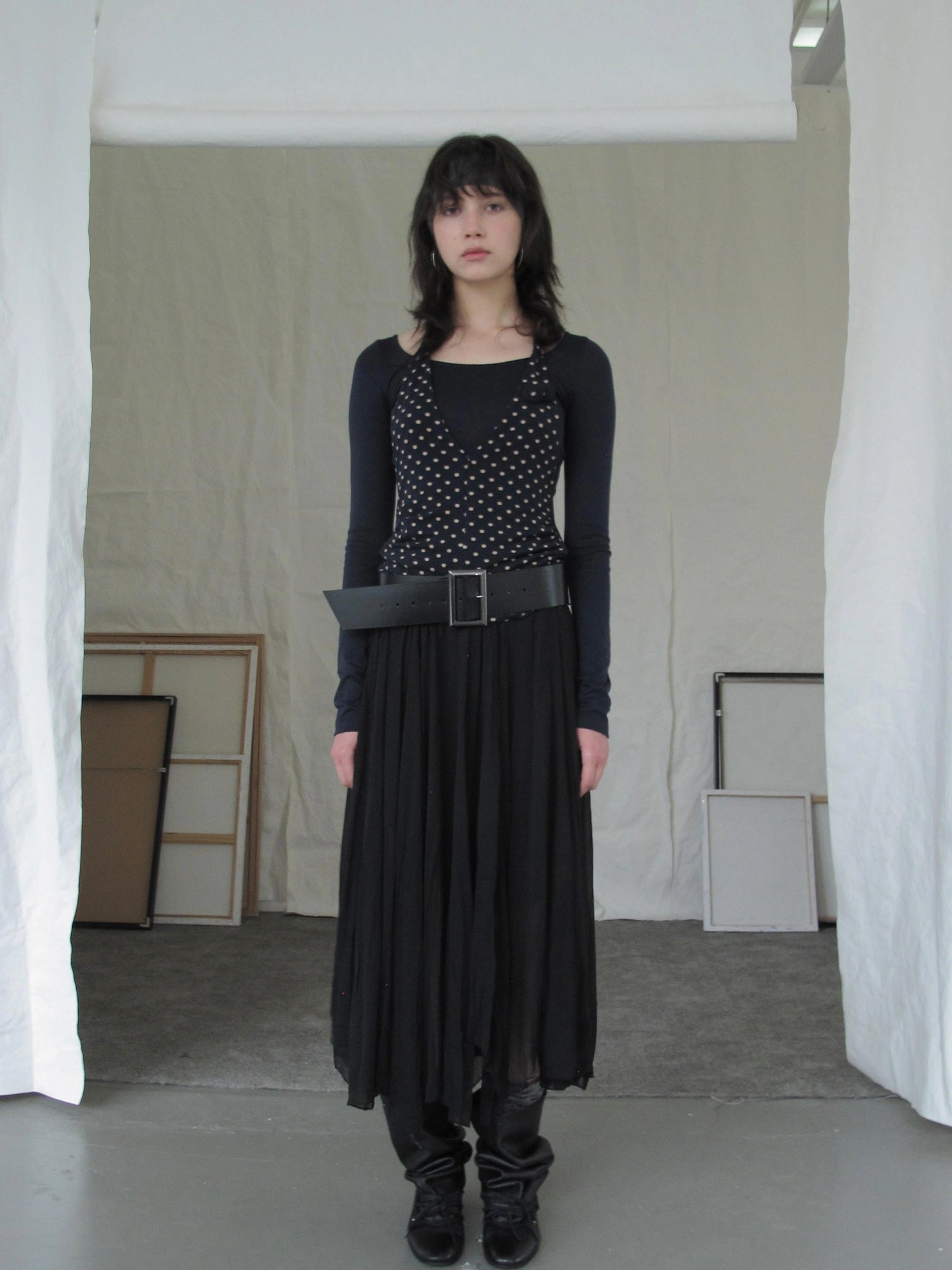DKZ OFFICIAL Lyocell Wool Blend Polka Dot False Layered Turtleneck Sweater