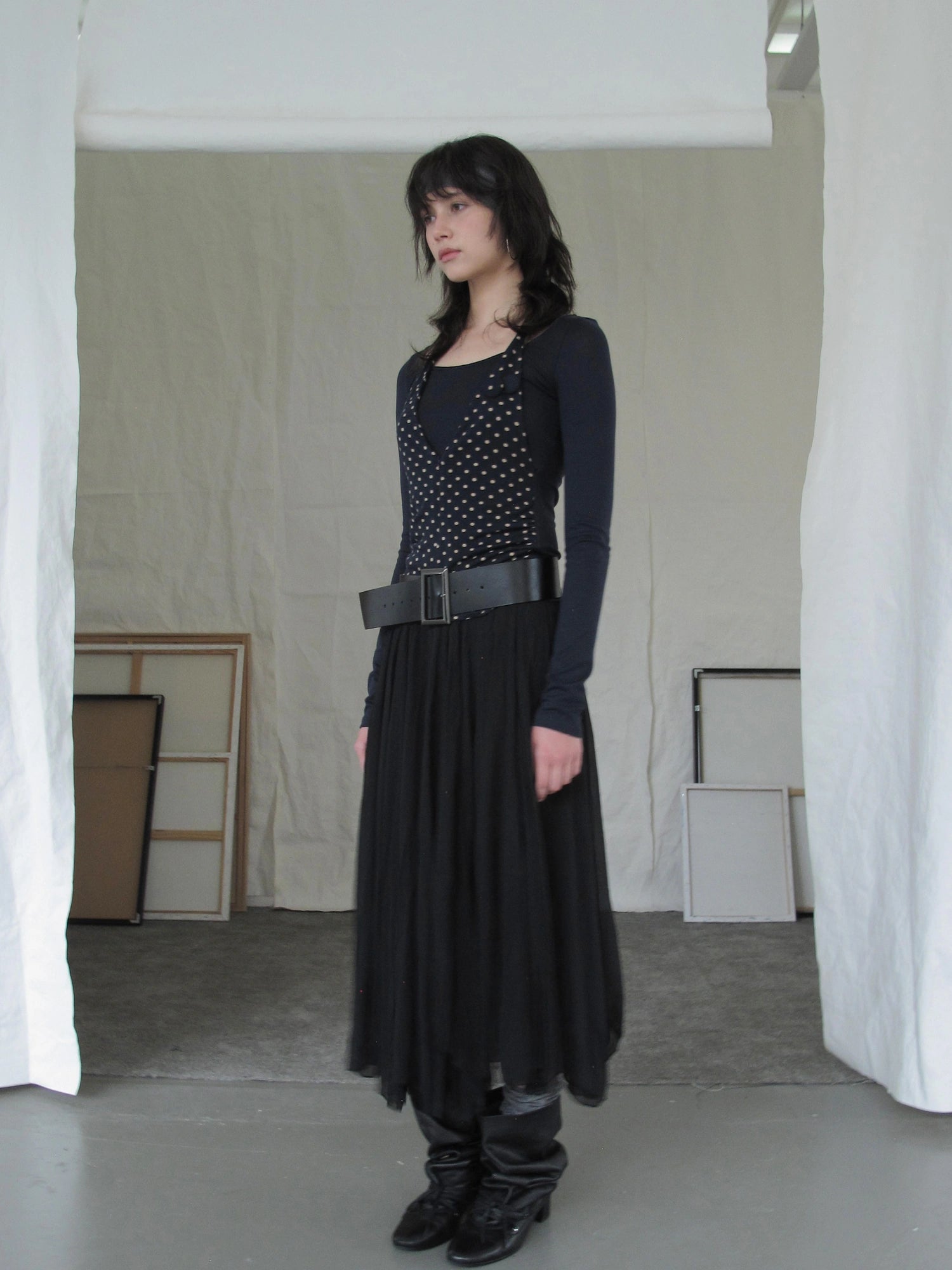 DKZ OFFICIAL Lyocell Wool Blend Polka Dot False Layered Turtleneck Sweater