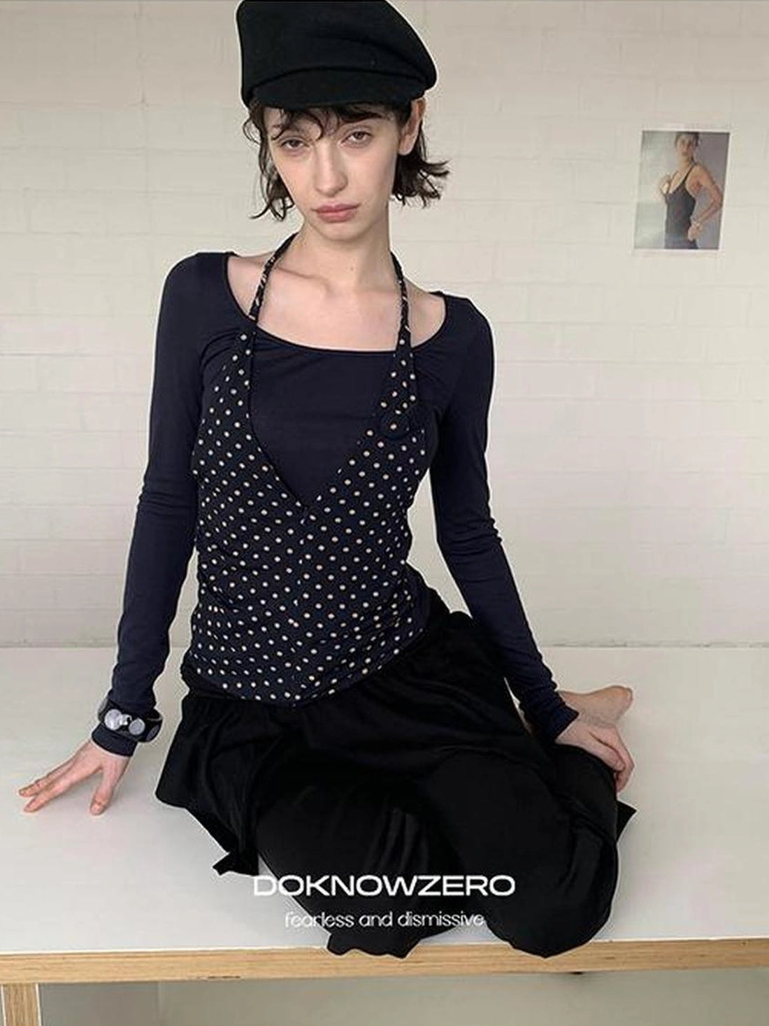 DKZ OFFICIAL Lyocell Wool Blend Polka Dot False Layered Turtleneck Sweater