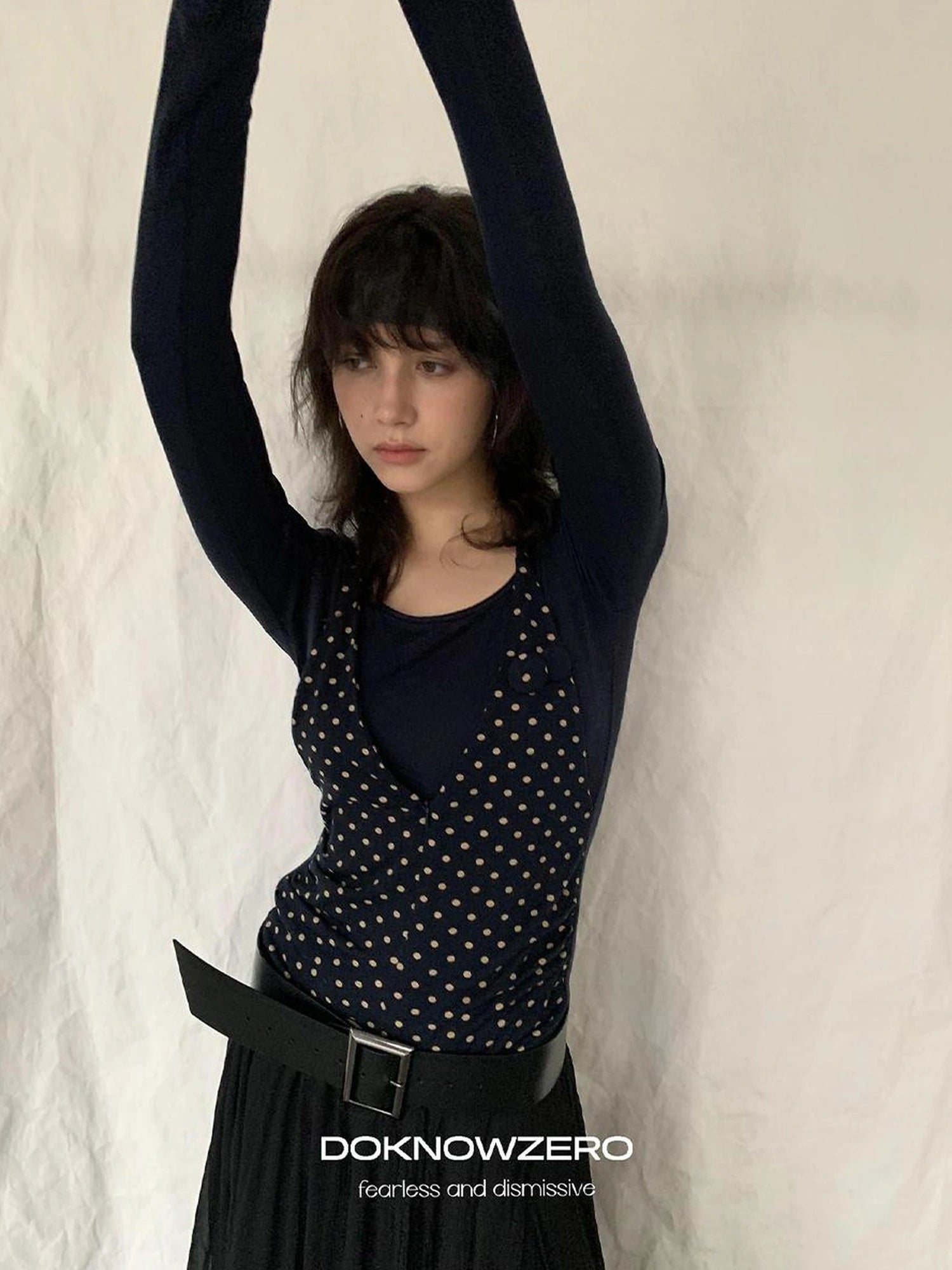 DKZ OFFICIAL Lyocell Wool Blend Polka Dot False Layered Turtleneck Sweater