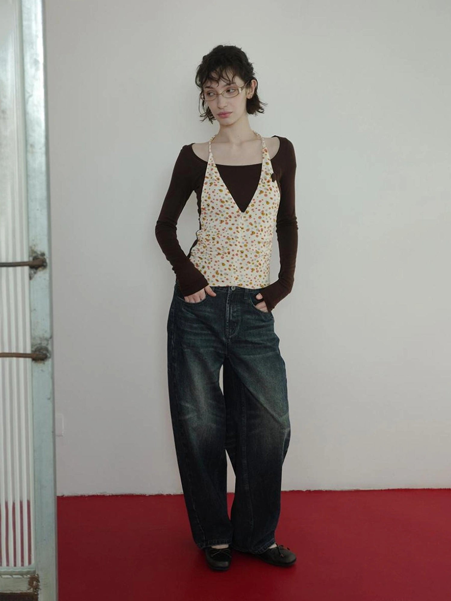 DKZ OFFICIAL Lyocell Wool Blend Polka Dot False Layered Turtleneck Sweater