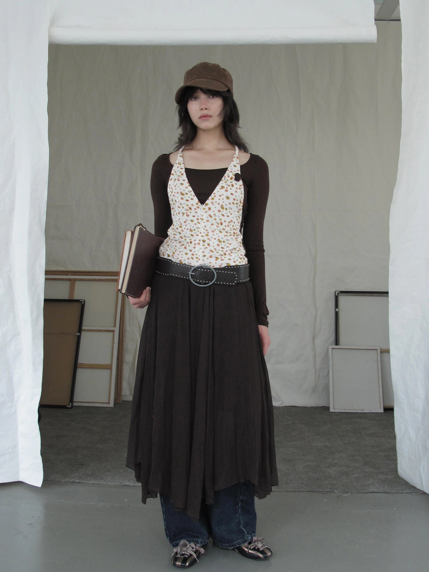 DKZ OFFICIAL Lyocell Wool Blend Polka Dot False Layered Turtleneck Sweater