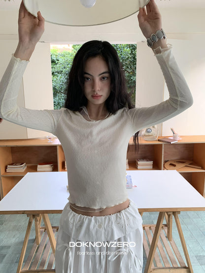 DKZ OFFICIAL Mesh V-neck Knit Hooded Two Piece Women&
