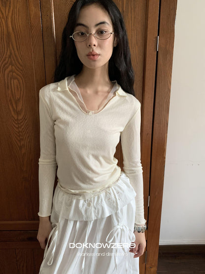 DKZ OFFICIAL Mesh V-neck Knit Hooded Two Piece Women&