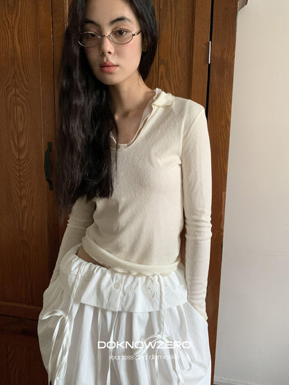 DKZ OFFICIAL Mesh V-neck Knit Hooded Two Piece Women&