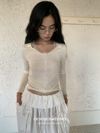 DKZ OFFICIAL Mesh V-neck Knit Hooded Two Piece Women&