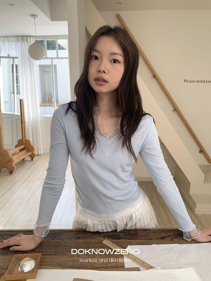 DKZ OFFICIAL Mesh V-neck Knit Hooded Two Piece Women&